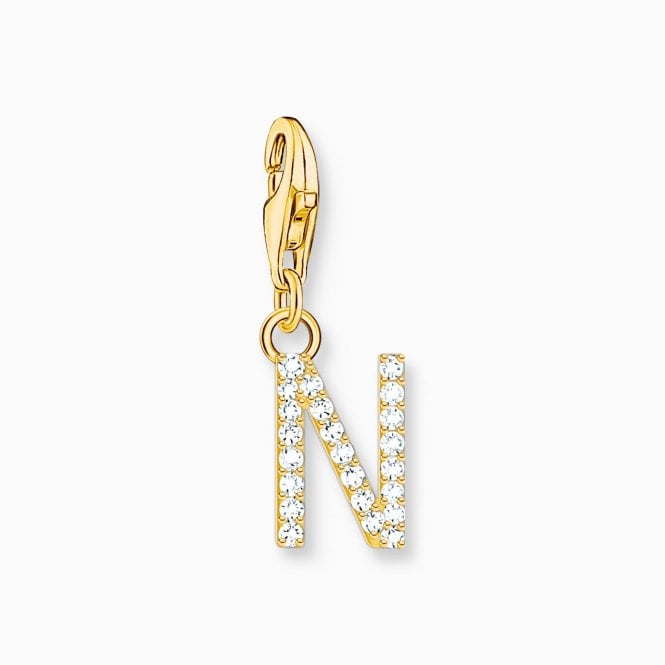 Thomas Sabo  Gold Tone CZ N Initial Charm 2.2 x 0.7cm