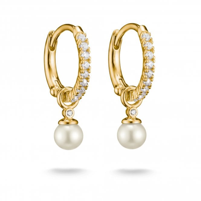 Thomas Sabo  Gold Tone CZ Pearl Drop Hoop Earrings 0.4 x 0.9cm