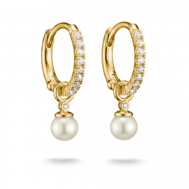 Thomas Sabo Gold Tone CZ Pearl Drop Hoop Earrings 0.4 x 0.9cm
