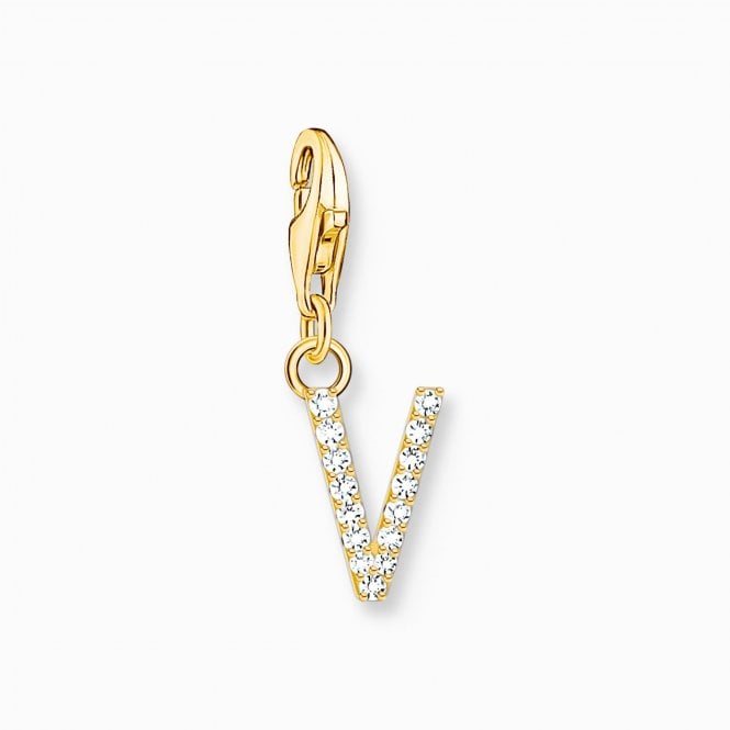 Thomas Sabo  Gold Tone CZ V Initial Charm 2.2 x 0.7cm