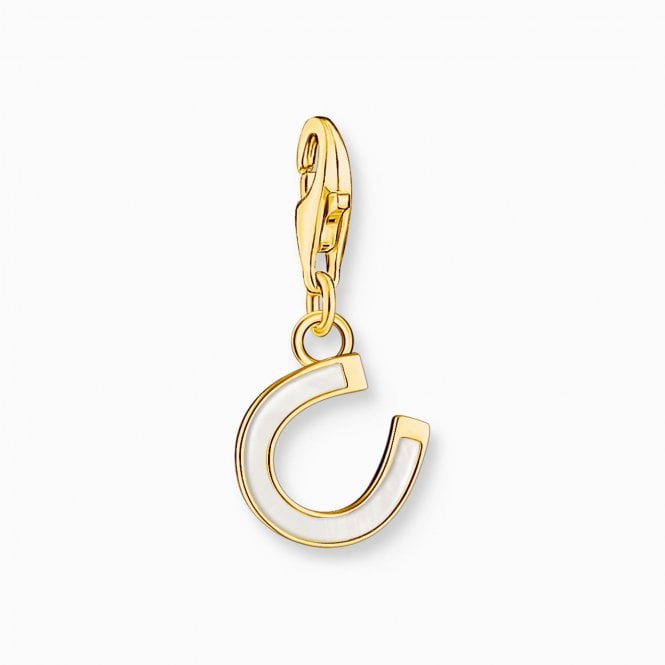 Thomas Sabo  Gold Tone Horseshoe with White Enamel Charm 2.3 x 1cm