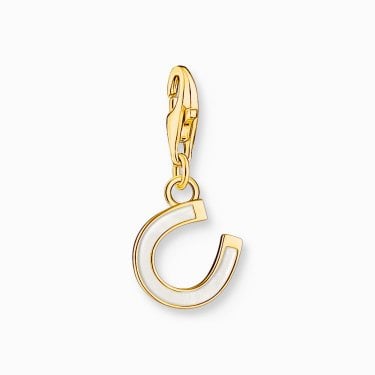 Thomas Sabo Gold Tone Horseshoe with White Enamel Charm 2.3 x 1cm