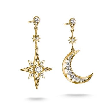 Thomas Sabo Gold Tone Moon and Star CZ Drop Earrings 2.0 x 4.1cm
