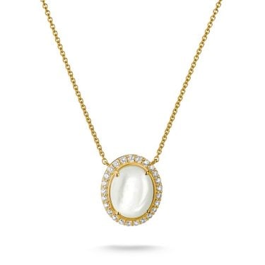 Thomas Sabo Gold Tone Mother-of-Pearl & CZ Necklace 1.6 x 1.3cm, 40-45cm