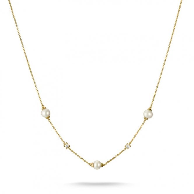 Thomas Sabo  Gold Tone Pearl & CZ Chain Necklace, 40-45cm