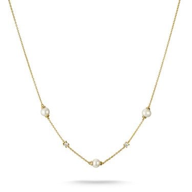 Thomas Sabo Gold Tone Pearl & CZ Chain Necklace, 40-45cm