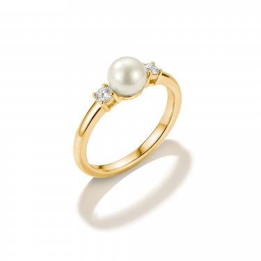 Thomas Sabo Gold Tone Pearl CZ Ring 0.5 x 0.9cm, Size 54