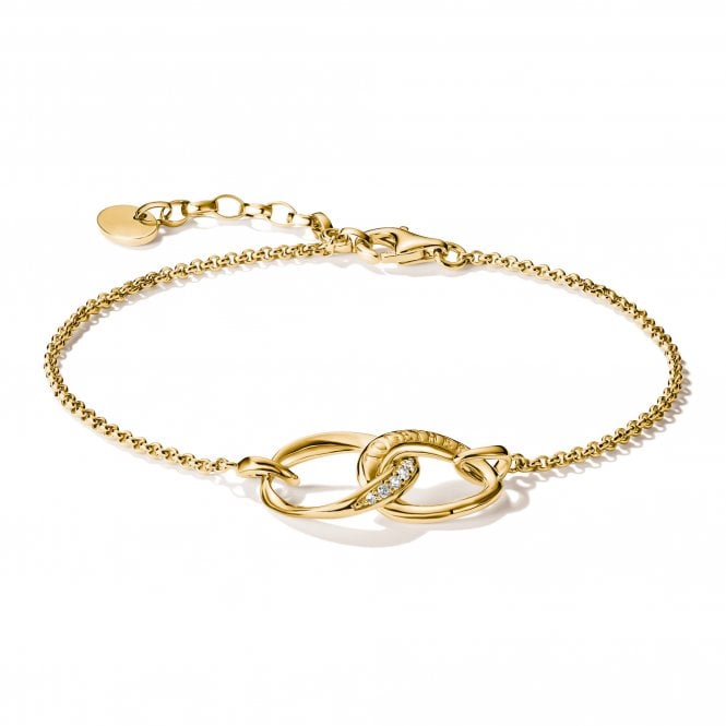 Thomas Sabo  Gold Tone Together Intertwined Circles Bracelet With CZ 16cm + 3cm
