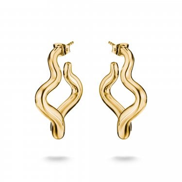 Thomas Sabo Gold Tone Wavy Hoop Earrings 3 x 3.8cm