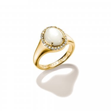Thomas Sabo Halo Mother Of Pearl And White CZ Gold Tone Ring, 1.3 x 1.2cm, Size 56