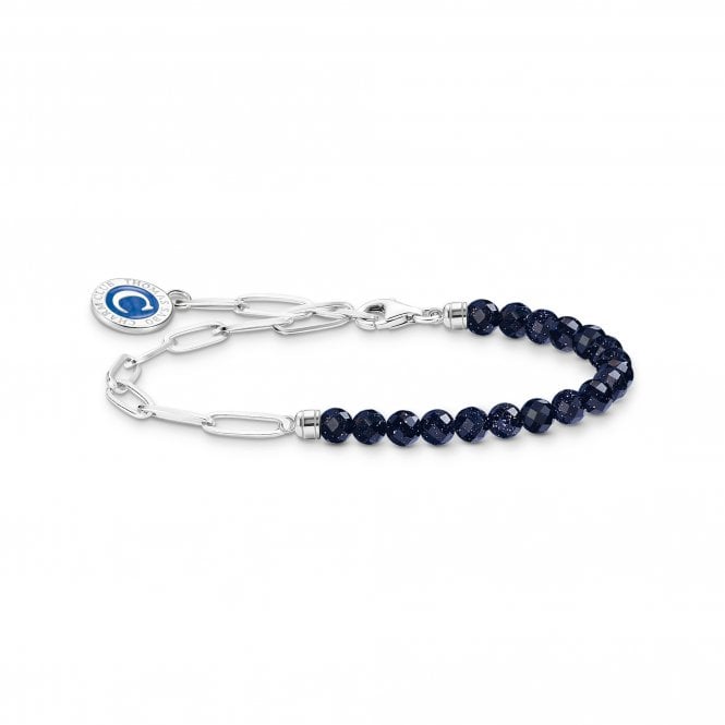 Thomas Sabo  Paperclip link Charm Bracelet with Imitation Sandstone Beads & Charmista Coin 0.4cm, 14-17cm 