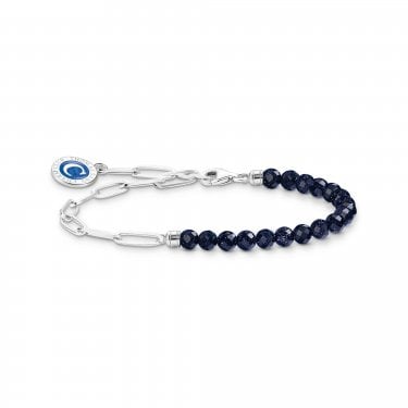 Thomas Sabo Paperclip link Charm Bracelet with Imitation Sandstone Beads & Charmista Coin 0.4cm, 14-17cm 