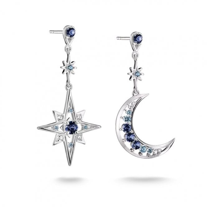 Thomas Sabo  Silver Moon and Star Drop Earrings With Blue Stones 2.0 x 4.1cm
