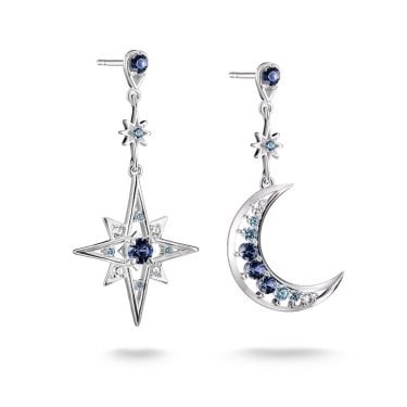 Thomas Sabo Silver Moon and Star Drop Earrings With Blue Stones 2.0 x 4.1cm