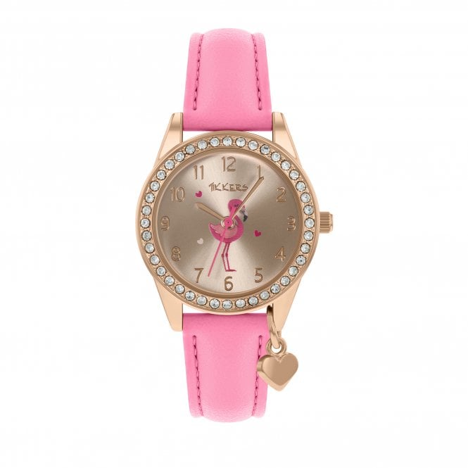 Tikkers  Flamingo Dial Pink Leather Strap Watch