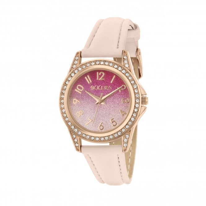 Tikkers  Pink Ombre Glitter Dial Pink Leather Strap Watch