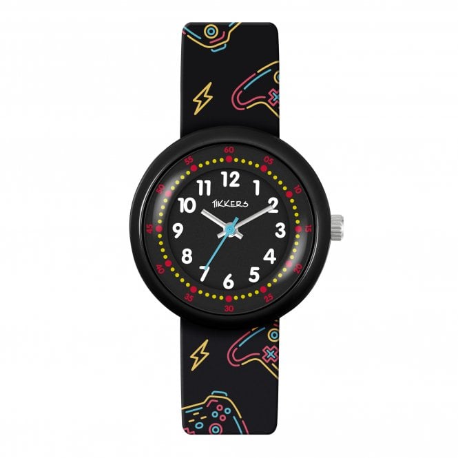 Tikkers  Printed Gamer Black Silicone Strap Watch