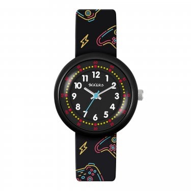 Tikkers Printed Gamer Black Silicone Strap Watch