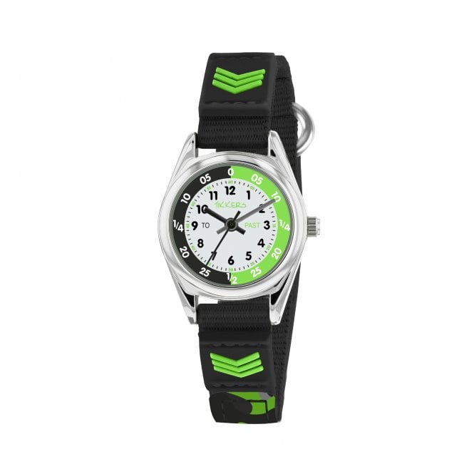 Tikkers  Time Teacher Cameo Black Fabric Velcro Strap Watch