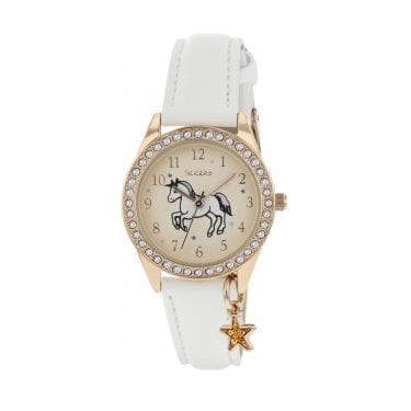 Tikkers Unicorn White Leather Strap Watch
