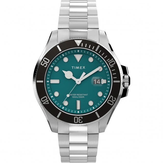 Timex  Gents Harborside Coast Green Dial Stainless Steel Watch