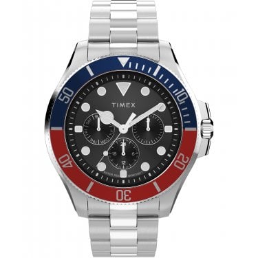 Timex Gents Harborside Coast Multifunction Black Dial Stainless Steel Watch