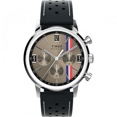 Timex Gents Marlin® Chronograph Tachymeter Black Leather Strap Watch