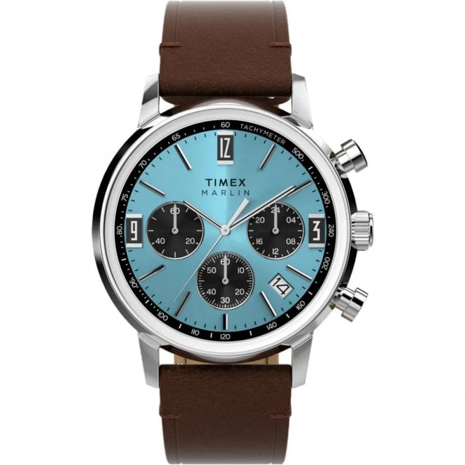 Timex  Gents Marlin® Chronograph Tachymeter Blue Dial Brown Leather Strap Watch