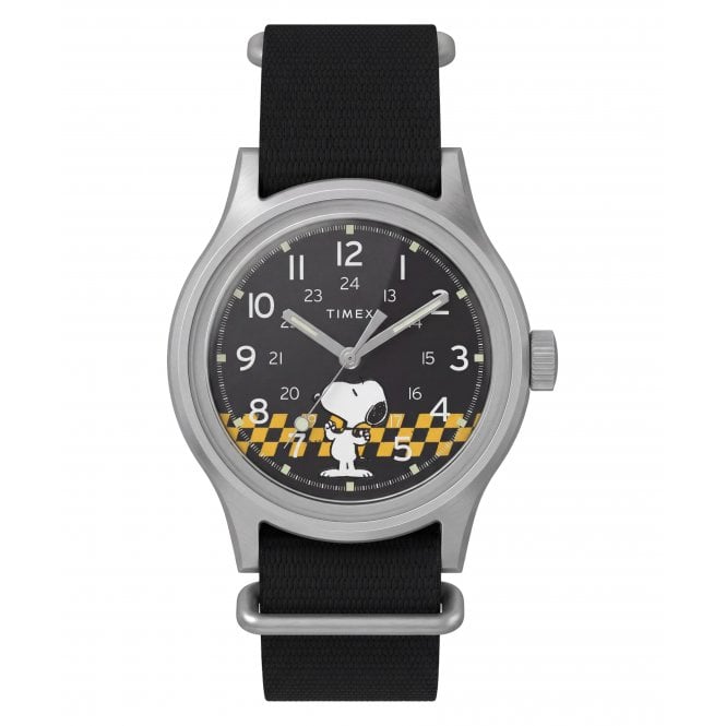 Timex  Gents Peanuts® MK1 Racing Black Dial Black Fabric Slip Thru Strap Watch