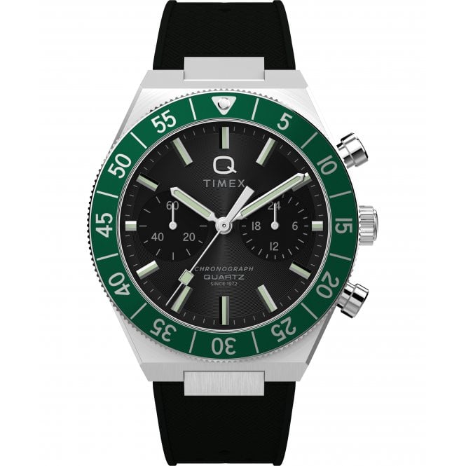 Timex  Gents Q  Continental Chronograph Black Silicone Strap Watch