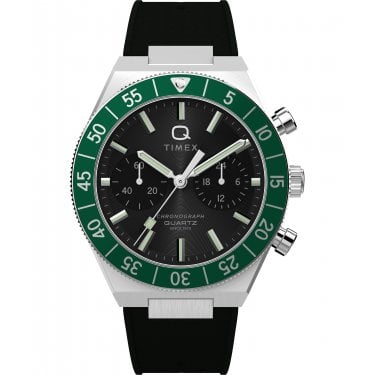 Timex Gents Q Timex Continental Chronograph Black Silicone Strap Watch