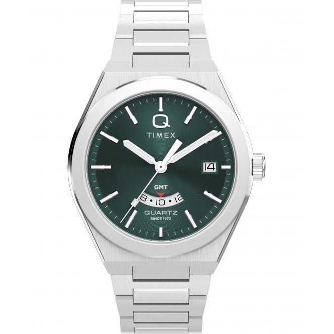 Timex  Gents Q  Continental GMT Green Dial Stainless Steel Watch
