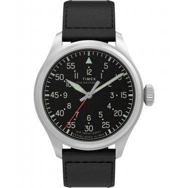 Timex Gents Waterbury Ace Black Dial Black Leather Strap Watch