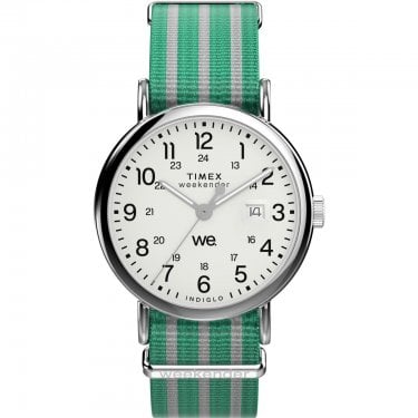 Timex Gents Weekender Green Stripe Fabric Strap Watch