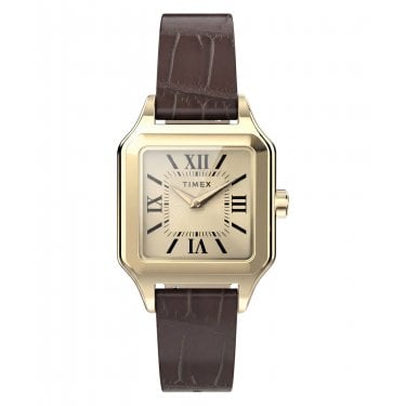 Timex Ladies Addison Champagne Dial Brown Leather Strap Watch