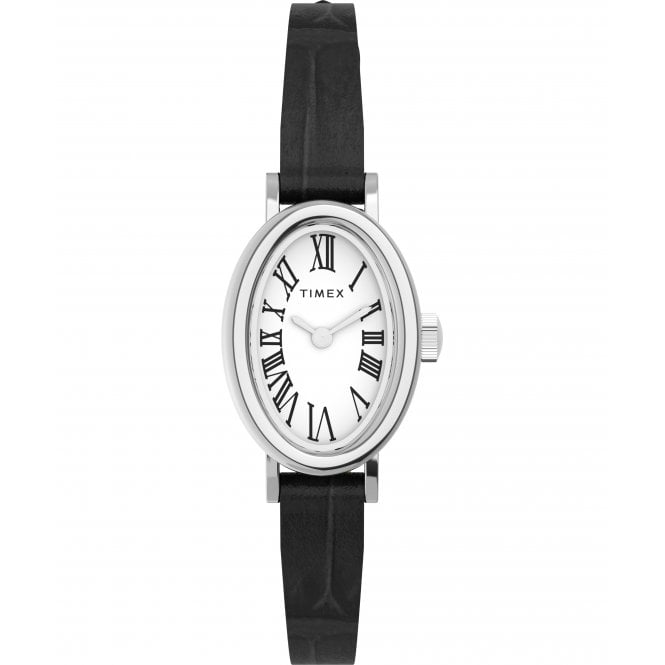 Timex  Ladies Cavatina White Dial Black Leather Strap Watch   