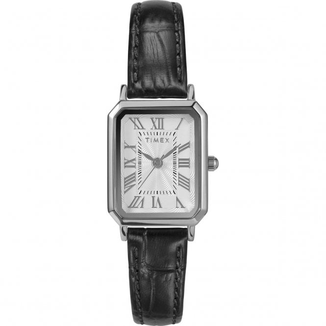 Timex  Ladies Dress Black Leather Strap Watch
