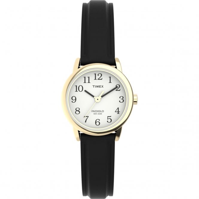 Timex  Ladies Easy Reader Classic Gold Black Leather Strap Watch