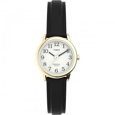 Timex Ladies Easy Reader Classic Gold Black Leather Strap Watch