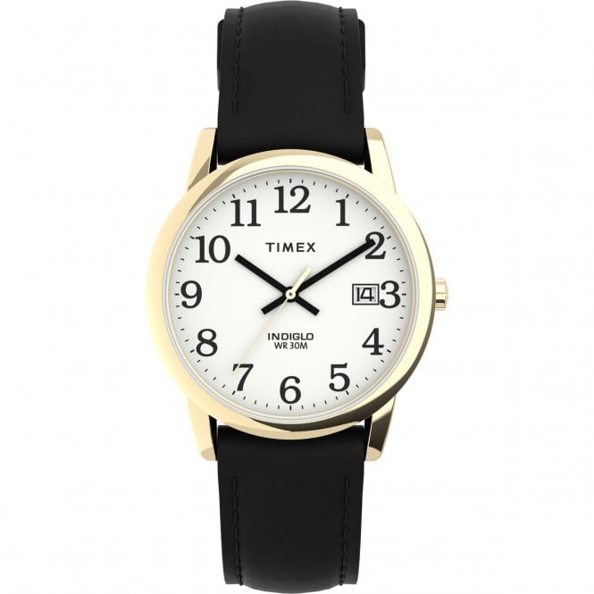 Timex  Unisex Easy Reader Classic Gold Black Leather Strap Watch 