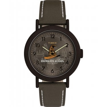 Timex Unisex Harry Potter Weekender Sorting Hat Green Leather Strap Watch 
