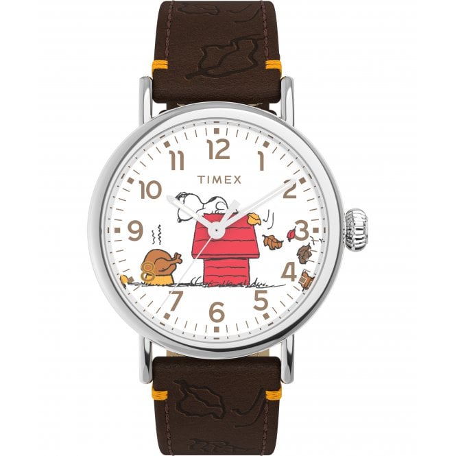 Timex  Unisex Peanuts® Standard Thanksgiving White Dial Brown Leather Strap Watch 
