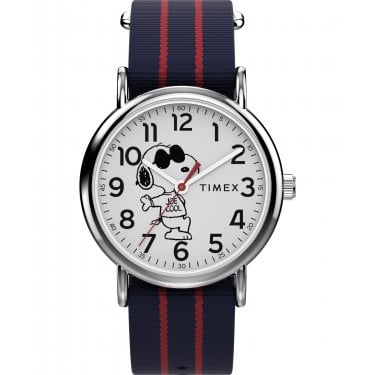 Timex Unisex Peanuts® Weekender Joe Cool Dial Striped Fabric Strap Watch