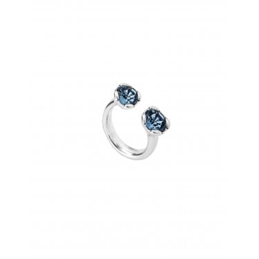 UNO De 50 Charismatic Aura Two Blue Crystals Ring Size Q 1/2