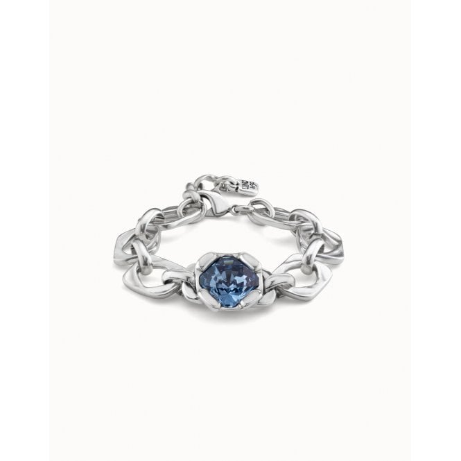 Uno De 50  Charismatic Blue Crystal Link Chain Bracelet 16.5cm 