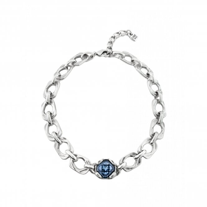 Uno De 50  Charismatic Large Blue Crystal Short Link Necklace 37cm 