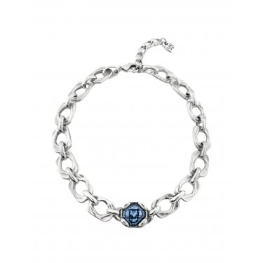 UNO De 50 Charismatic Large Blue Crystal Short Link Necklace 37cm 