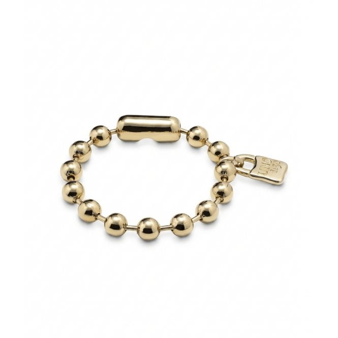 Uno De 50  Clasicos Oro Gold Tone Beaded Bracelet With  Padlock Charm 16.5cm