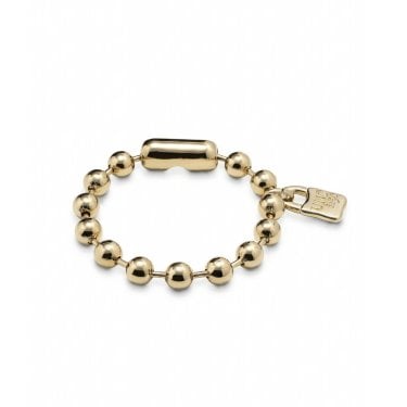 UNO De 50 Clasicos Oro Gold Tone Beaded Bracelet With Padlock Charm 16.5cm