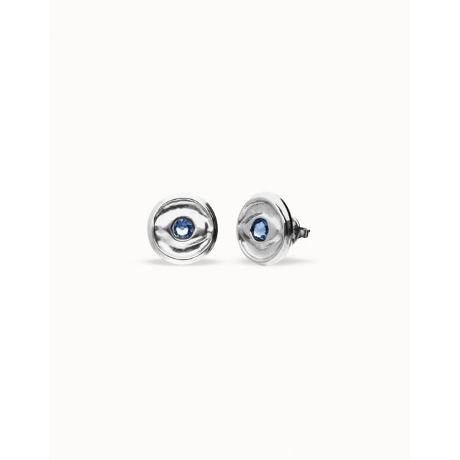 Uno De 50  Ser Intuitiva Blue Crystal Circle Stud Earrings 4g, 1.5 x 1.5cm
